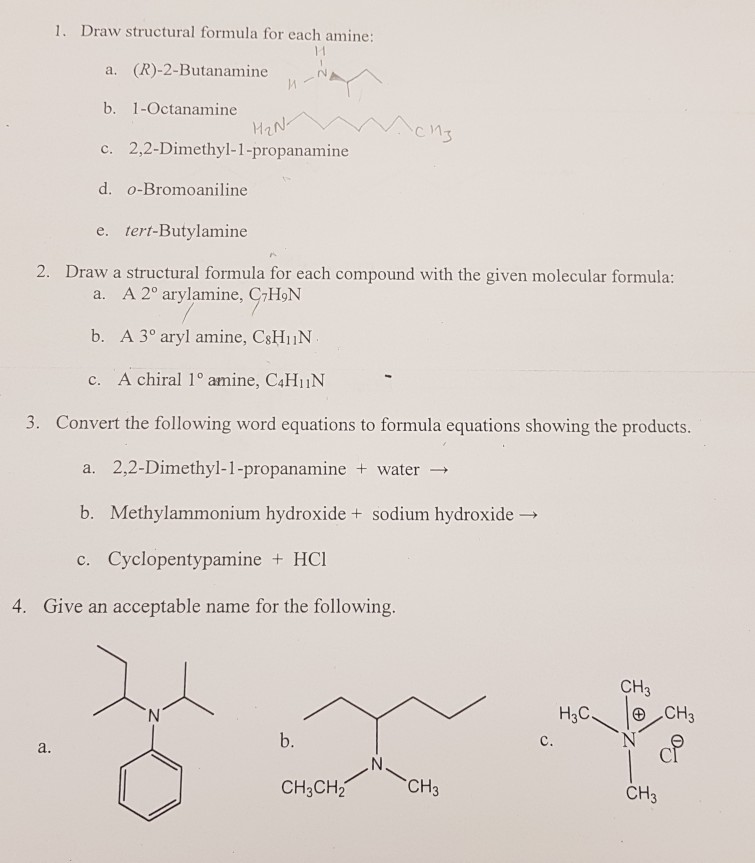 Solved 1 Draw Structural Formula For Each Amine A Chegg Com