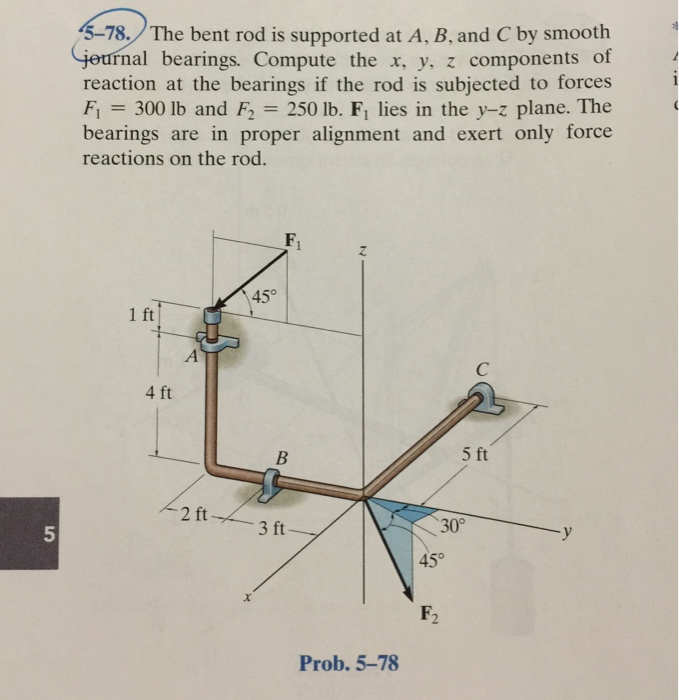 Solved 5-78. The bent rod is supported at A, B, and C by | Chegg.com