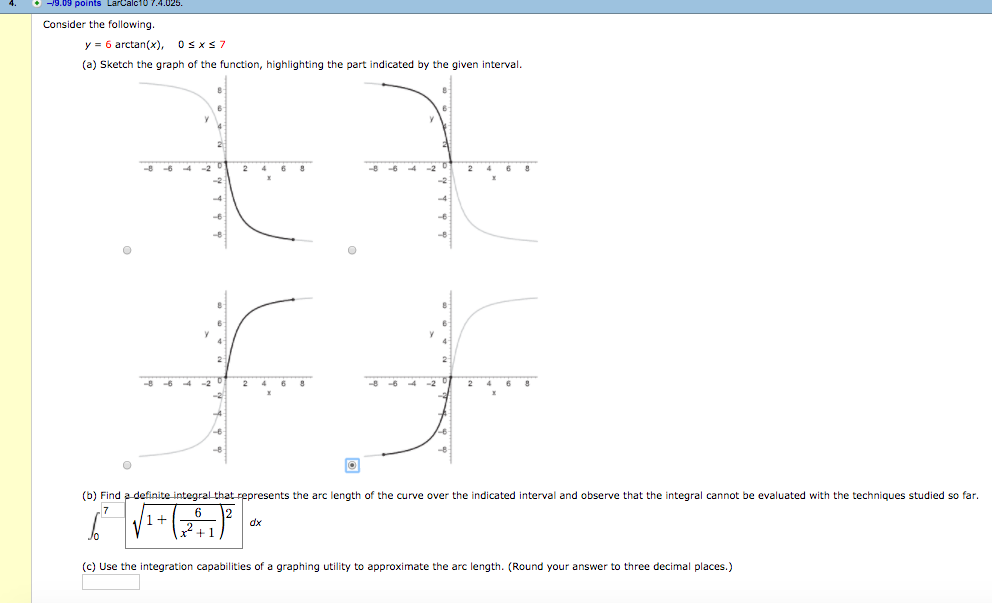 Solved Consider The Following Y 6 Arctanx 0 X 7