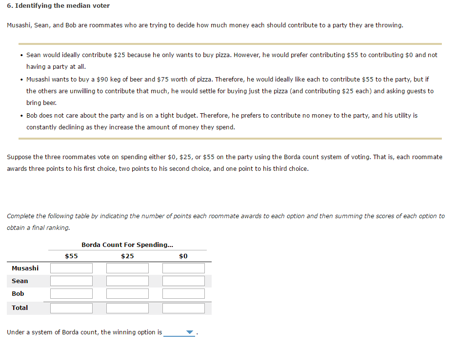 Solved 6 Identifying The Median Voter Musashi Sean And Chegg Com