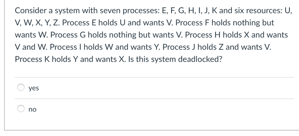 Solved Consider A System With Seven Processes E F G H Chegg Com
