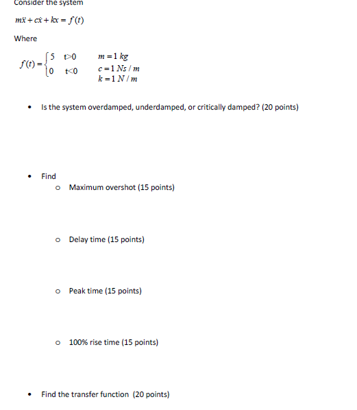 Solved Consider The System Mx Cx Kx F T Where F T Chegg Com