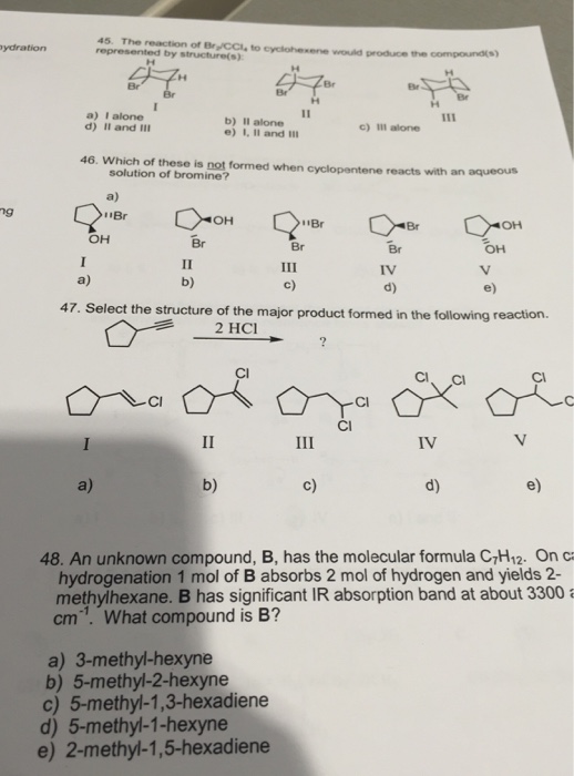 Solved The Reaction Of Br Ccl 4 To Cyclohexene Would Prod