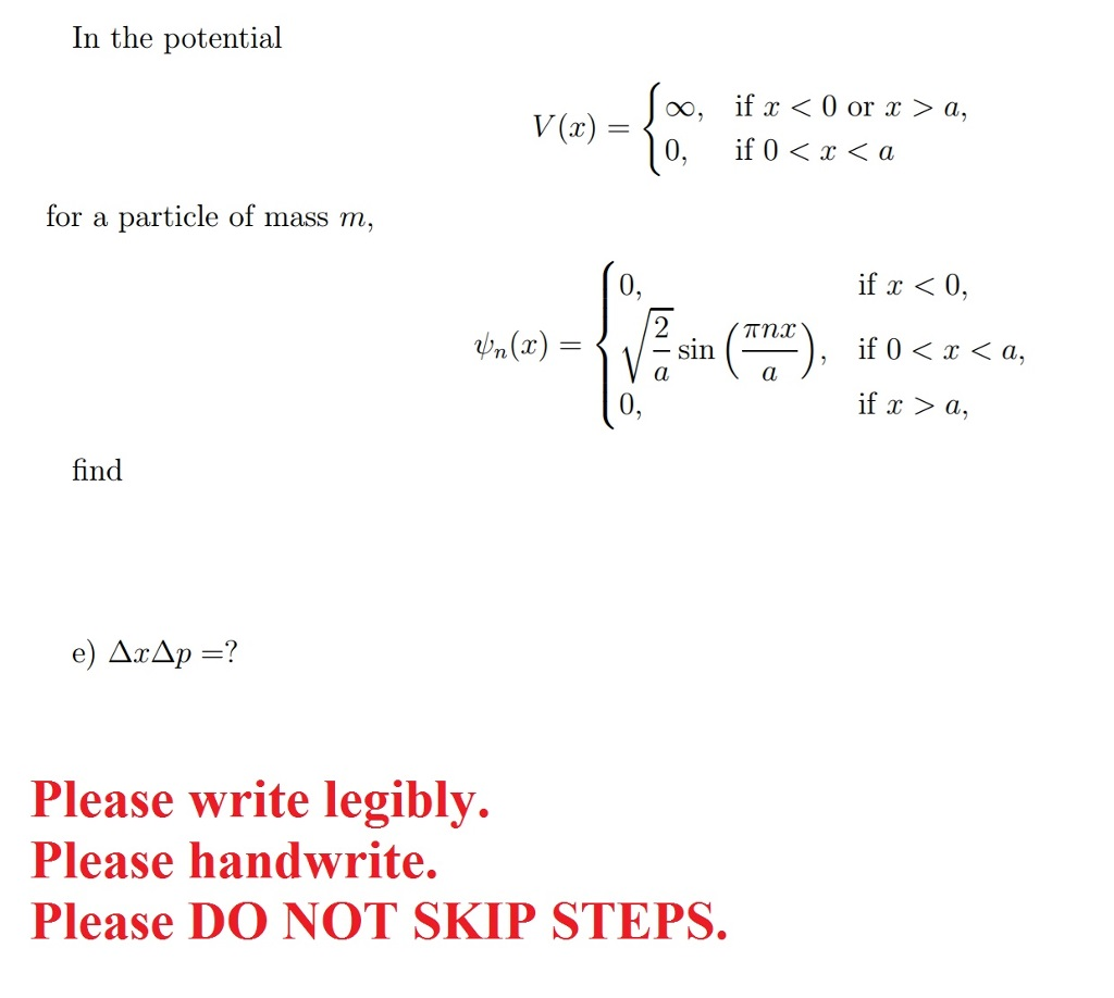 Solved In The Potential V X Infinity If X 0 Or X Chegg Com