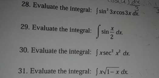 In exercises 33-40, evaluate the integral using the following values picture