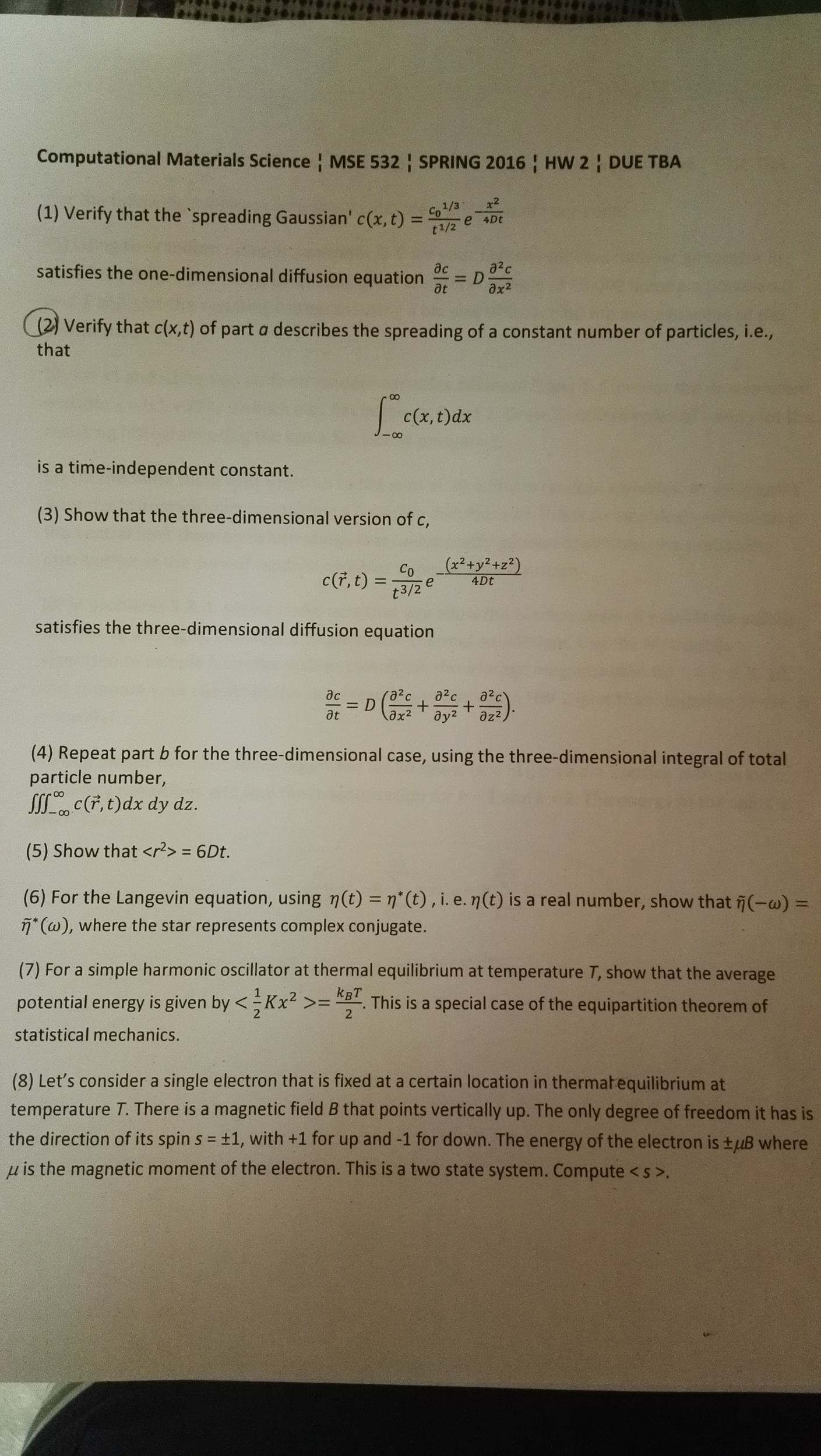 Verify That The Spreading Gaussian C X T C 0 Chegg Com