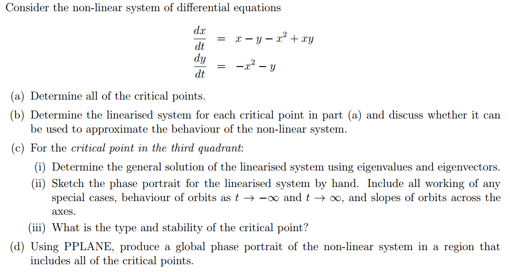 Consider The Non Linear System Of Differential Chegg Com