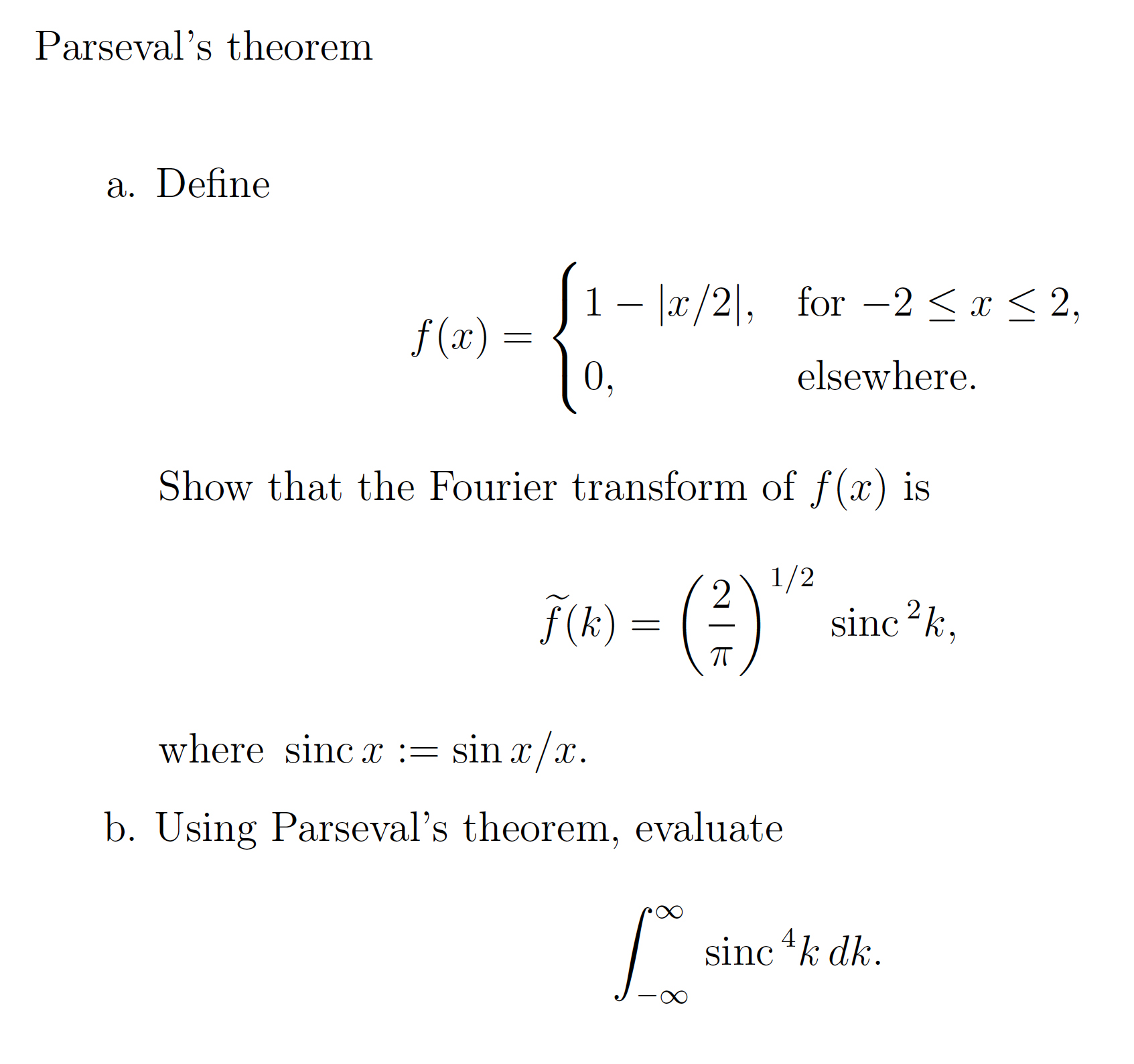 Parseval S Theorem Define F X 1 X 2 For 2 Le Chegg Com