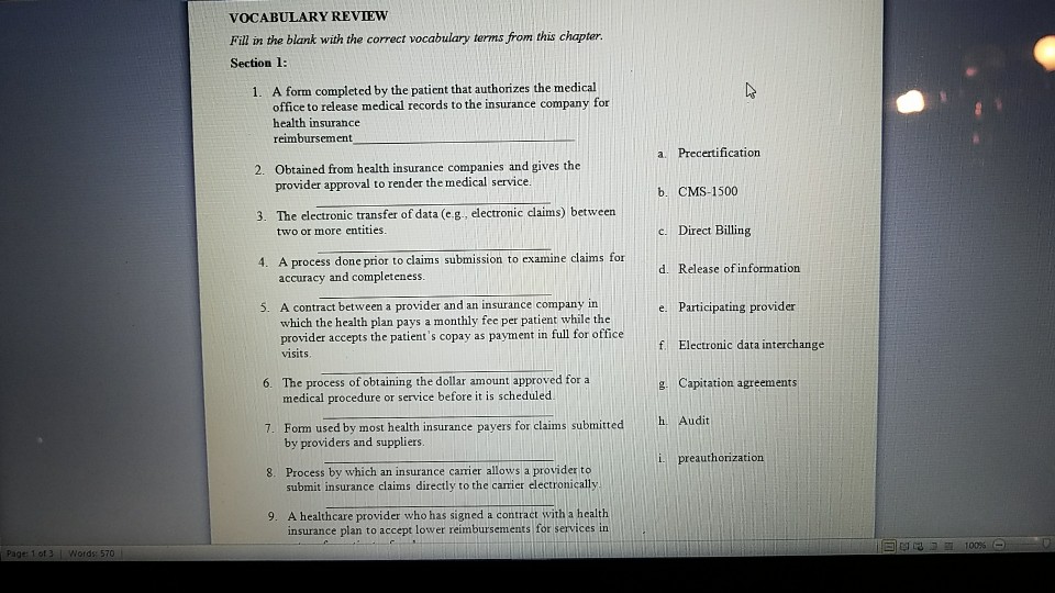 VOCABULARY The Corre REVIEW Fill The Blank ... In With