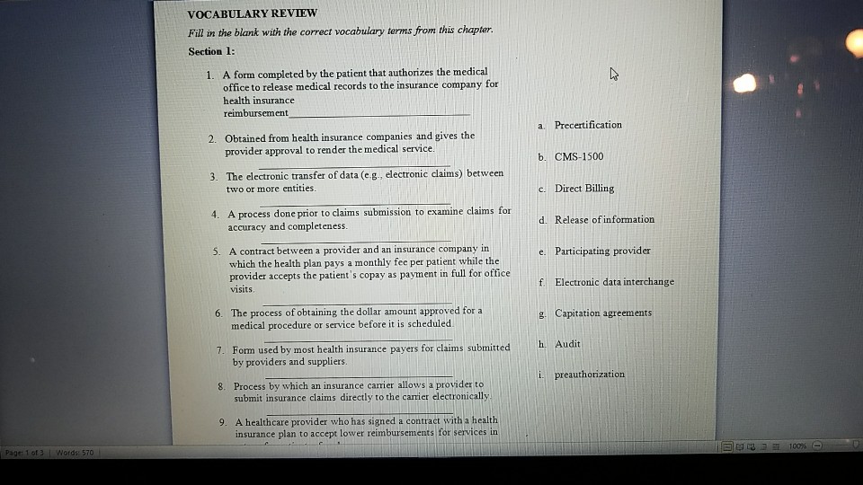 REVIEW Fill ... The Corre In With Blank The VOCABULARY