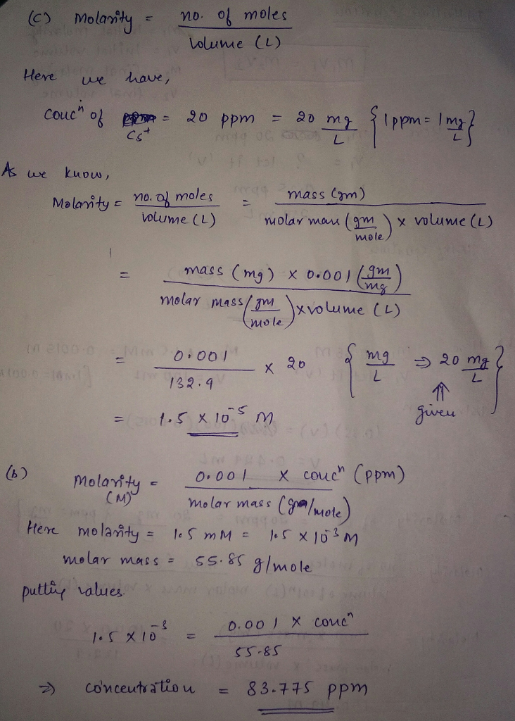Question & Answer: Dilution Calculations a) How much of a 20 ppm solution of Cs' is needed to make a solution of..... 2
