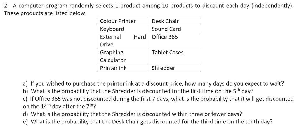 Solved 2 A Computer Program Randomly Selects 1 Product A