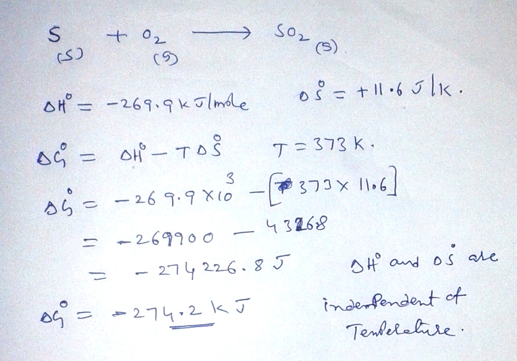 Question & Answer: Use the table below to answer the question that follow. Part A The value of ΔG° at 373 K for..... 1