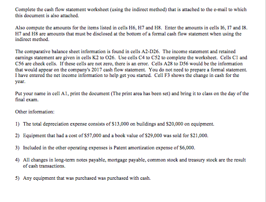 solved complete the cash flow statement worksheet using