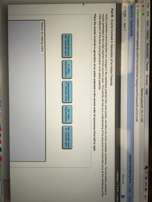 Solved Action Potentials Nerve Impulses Are Changes In The Chegg Com