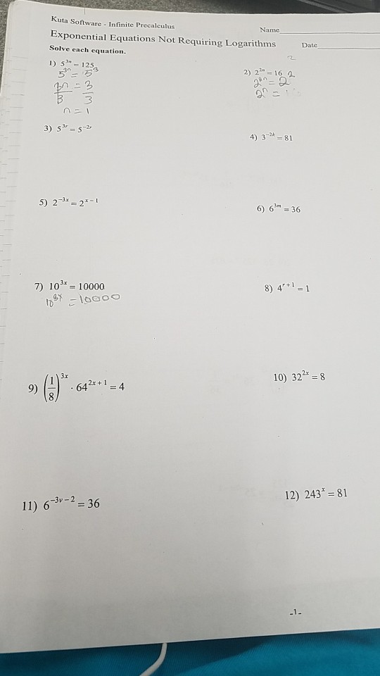 Solved Kuta Software Infinite Precalculus Exponential Eq