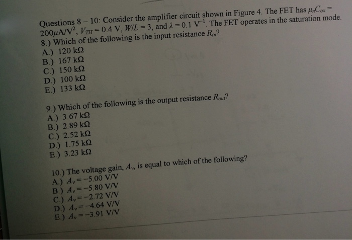 Solved Questions 8 10 Consider The Amplifier Circuit Sh Chegg Com