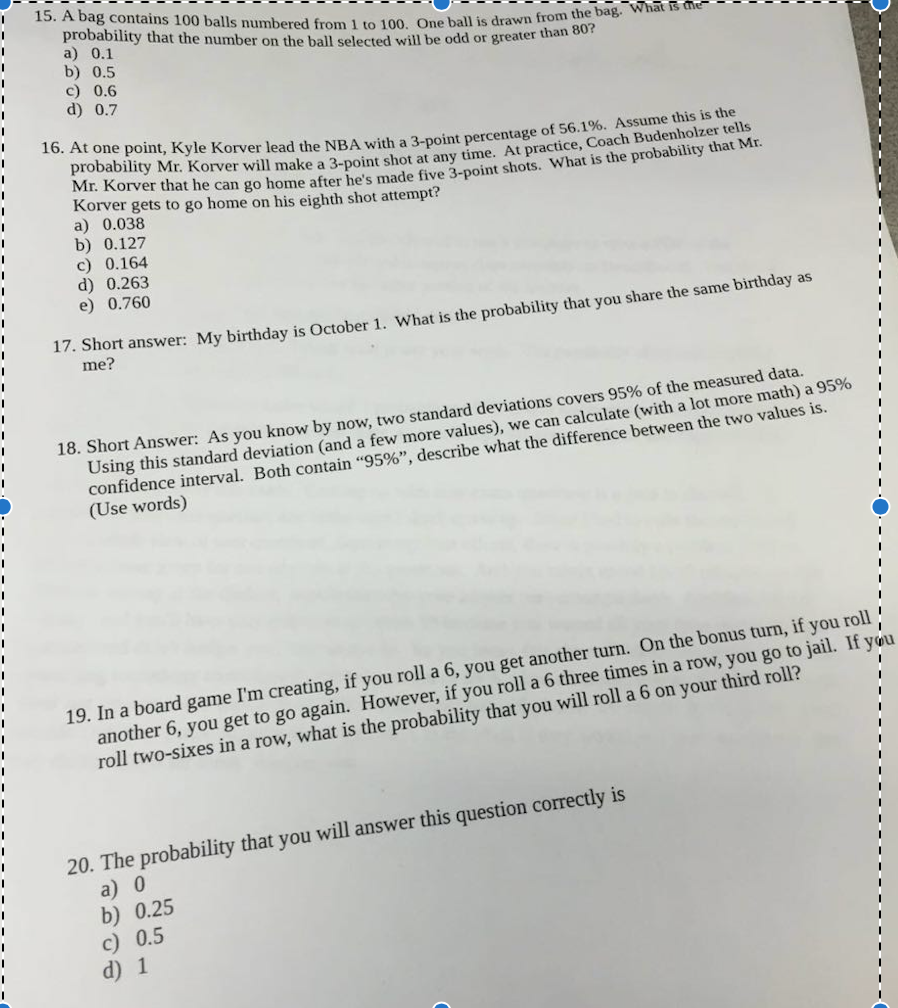 A Bag Contains 100 Balls Numbered From 1 To 100 One Chegg Com