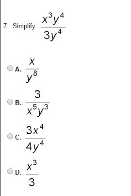 Solved Simplify X 3 Y 4 3y 4 A X Y 8 B 3 X 5 Y 3 C Chegg Com