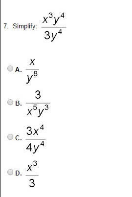 Solved Simplify X 3 Y 4 3y 4 A X Y 8 B 3 X 5 Y 3 C 3x Chegg Com