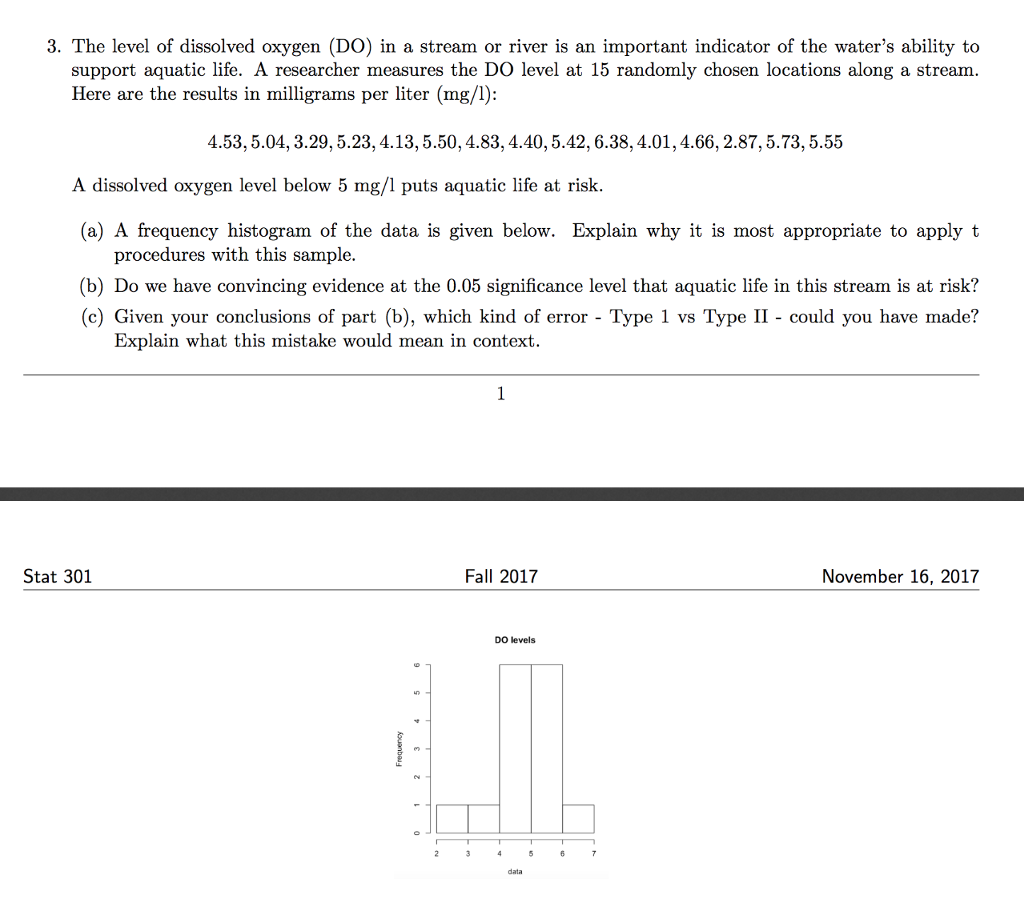 Solved The mean amount of dissolved oxygen in a stream is