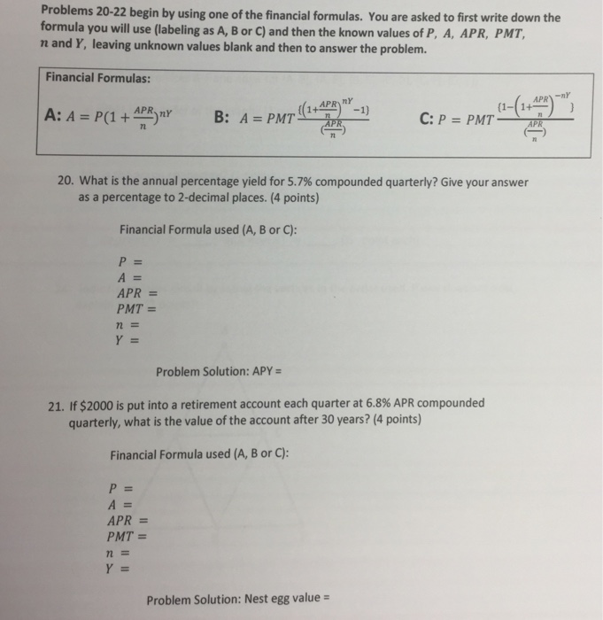 Solved Begin By Using One Of The Financial Formulas You Chegg Com