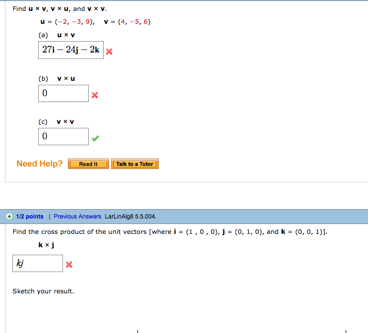 Solved Find U Times V V Times U And V Times V U 2 Chegg Com