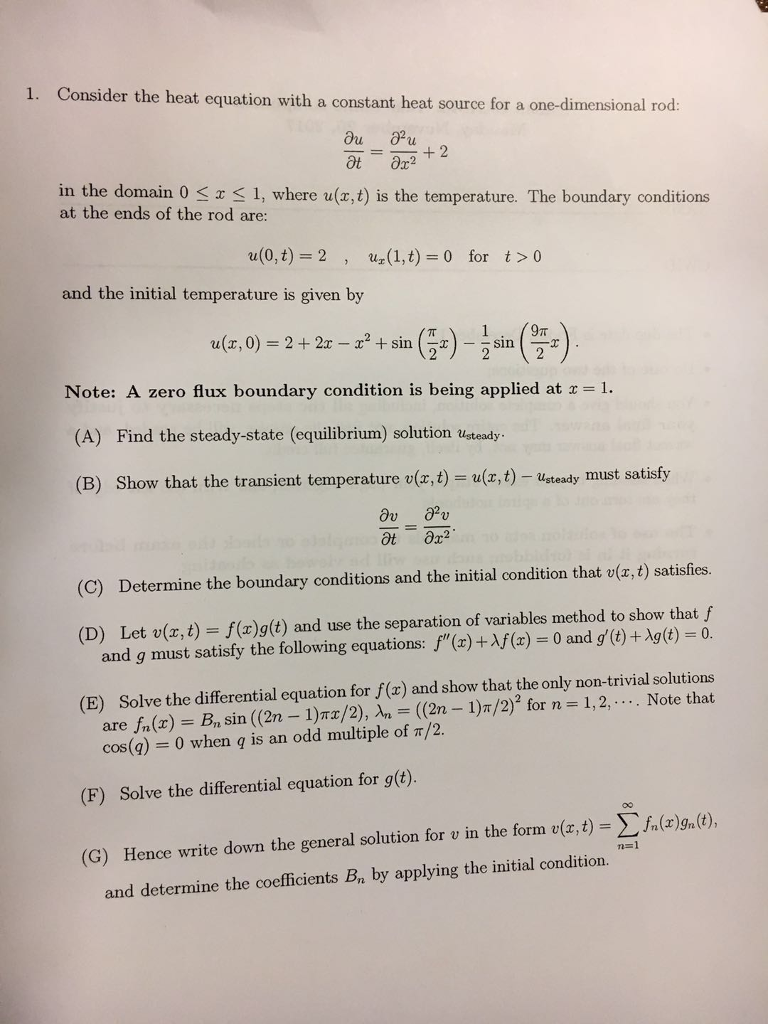 Solved 1 Consider The Heat Equation With A Constant Heat Chegg Com