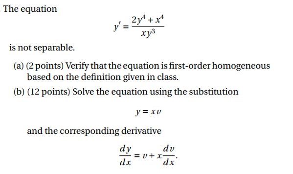 The Equation Y 2y 4 X 4 Xy 3 Is Not Separable Chegg Com