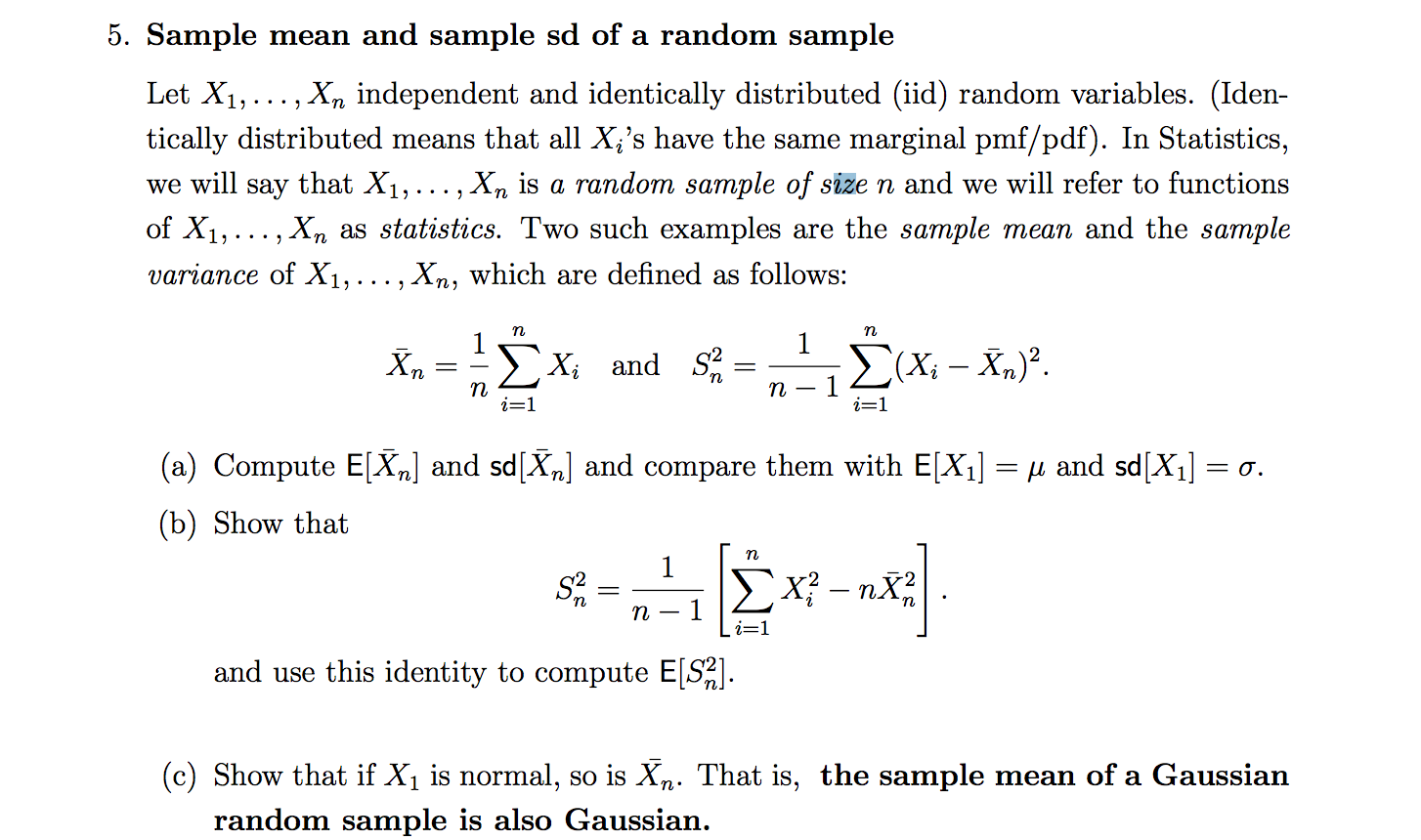 5 Sample Mean And Sample Sd Of A Random Sample Let Chegg Com