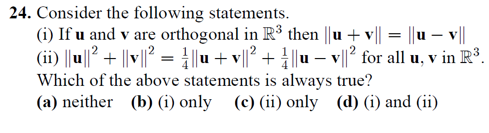 Solved Consider The Following Statements I If U And V Chegg Com