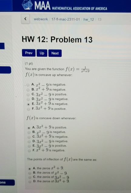 Solved Imaa Mathematical Association Of America Webwork 1 Chegg Com