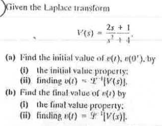 Solved Given The Laplace Transform V S 2s 1 S 2 4 A Chegg Com