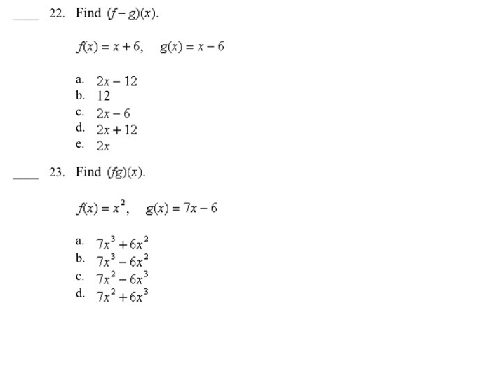 Solved Find F G X F X X 6 G X X 6 2x 12 12 Chegg Com