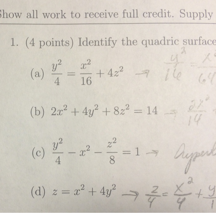 Solved Identify The Quadric Surface Y 2 4 X 2 16 4z 2 2x 2 Chegg Com