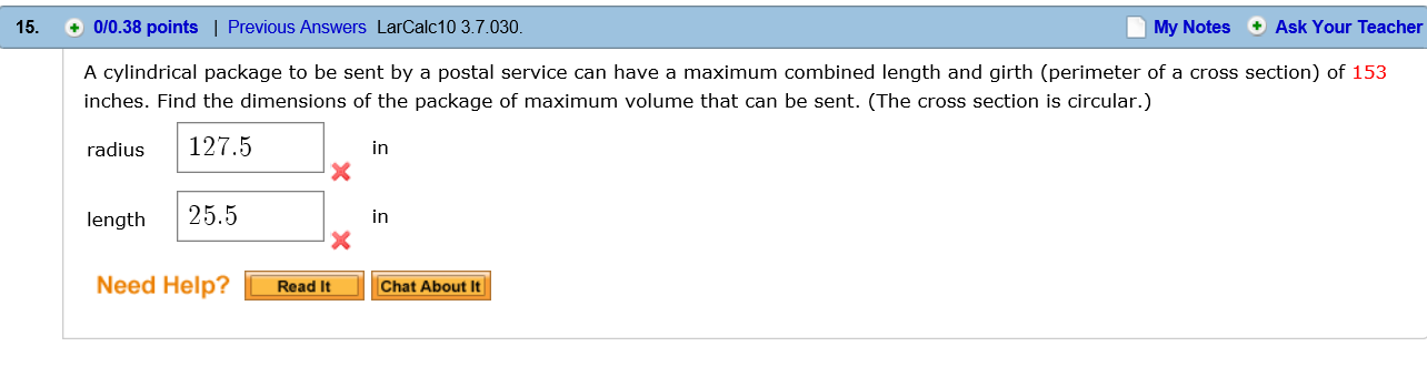 A Cylindrical Package To Be Sent A Postal Service Chegg 