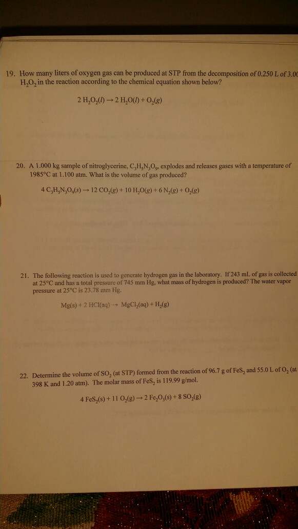 Solved How Many Liters Of Oxygen Gas Can Be Produced At S Chegg Com