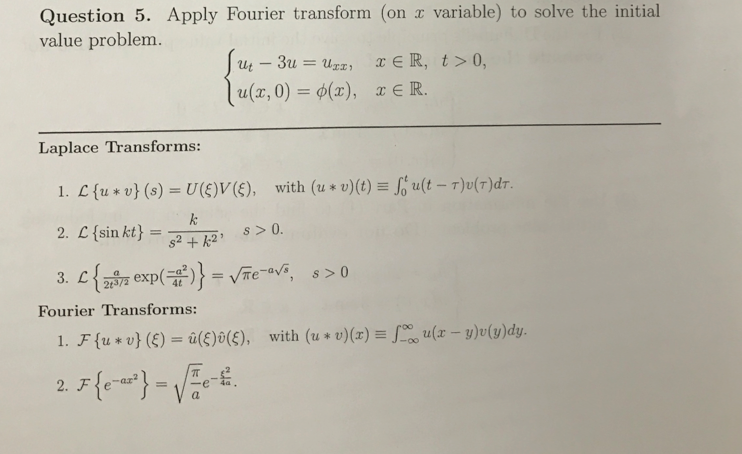 Question 5 Apply Fourier Transform On Value Prob Chegg Com