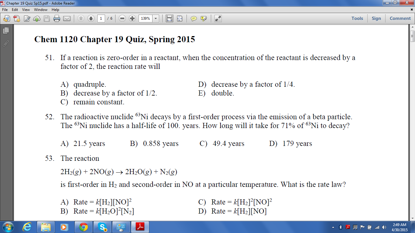 Solved 51 If A Reaction Is Zero Order In A Reactant Whe Chegg Com