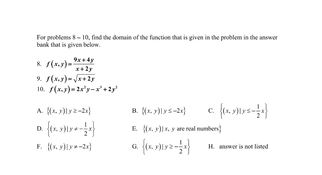 Find The Domain Of The Functions Given In The Problem Chegg Com