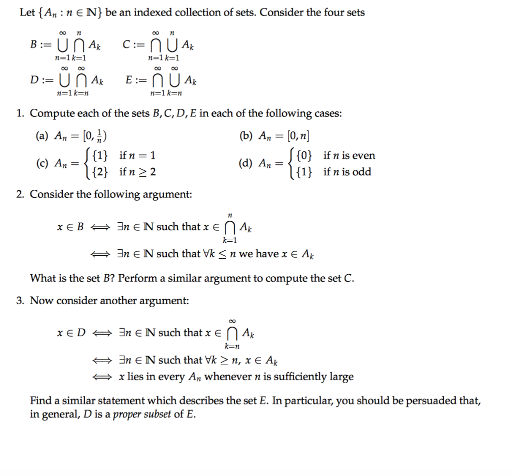 Solved Let An N N Be An Indexed Collection Of Sets Co Chegg Com