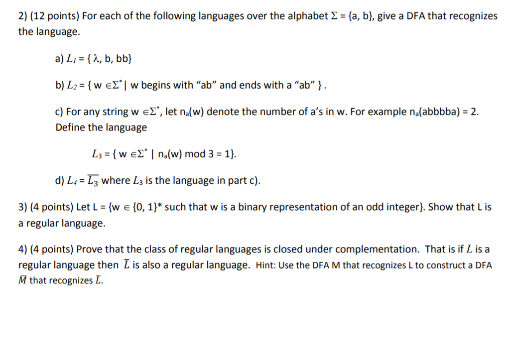 Solved 2 12 Points For Each Of The Following Languages Chegg Com