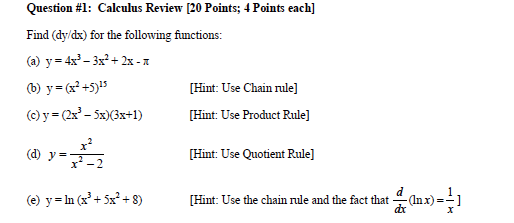 Find Dy Dx For The Following Functions A Y Chegg Com