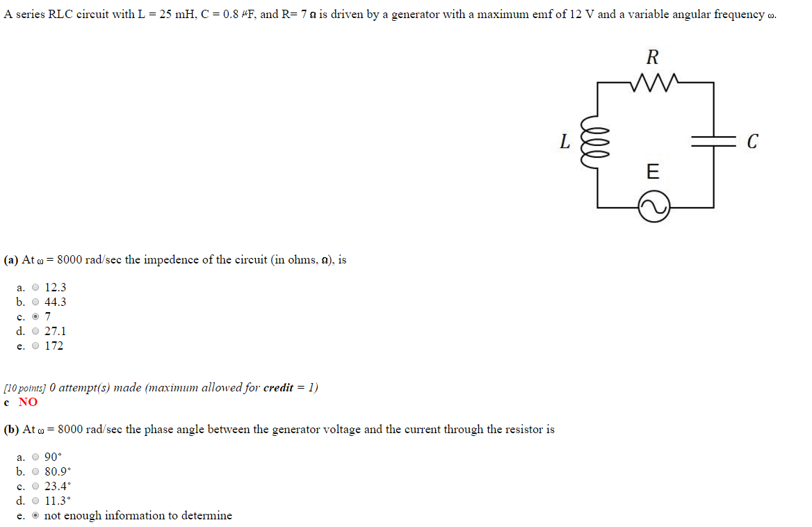 Solved A Series Rlc Circuit With L 25 Mh C 0 8 Mu F Chegg Com