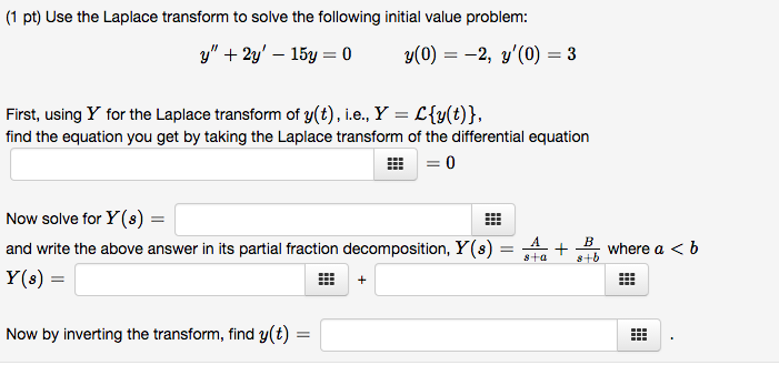 Solved 1 Pt Use The Laplace Transform To Solve The Foll Chegg Com