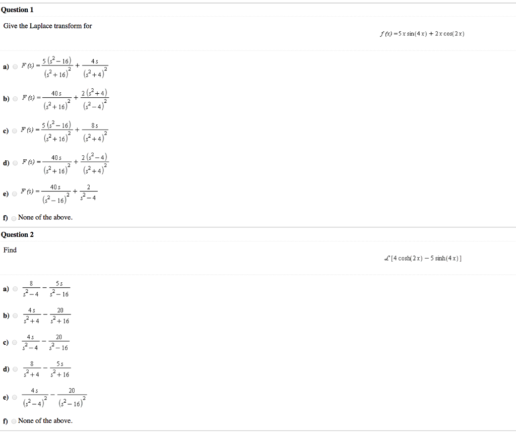 Solved Question1 Give The Laplace Transform For T 5xsin