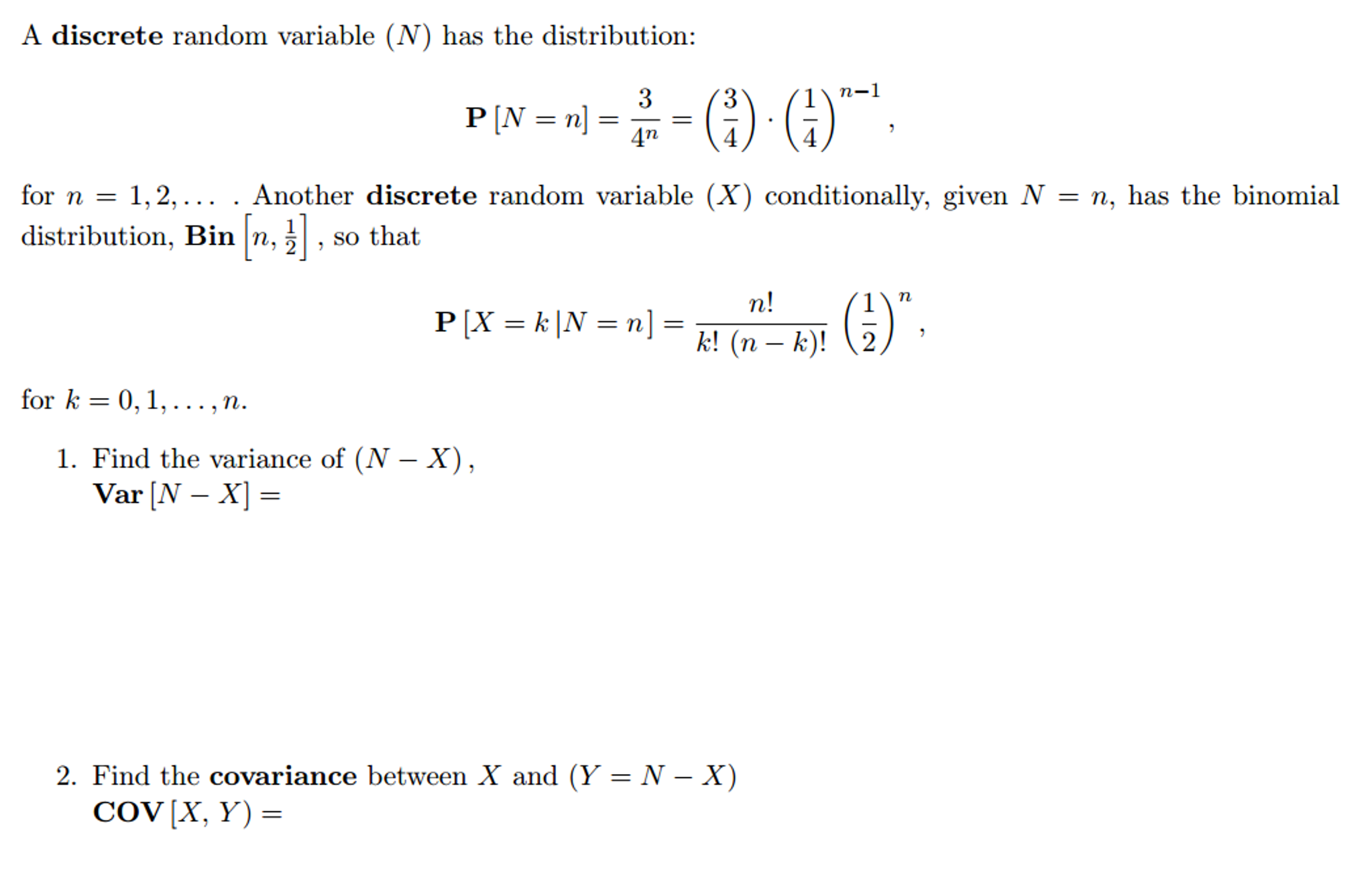 A Discrete Random Variable N Has The Distributio Chegg Com