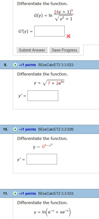 Solved Differentiate The Function G Y Ln 4y 1 5 S Chegg Com