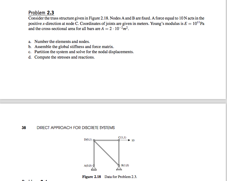Solved Consider The Truss Structure Given In Figure 2 18 Chegg Com