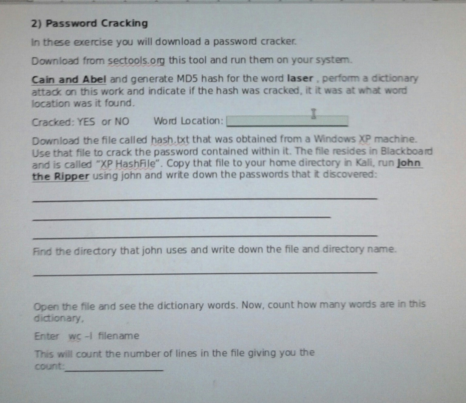 Solved 2 Password Cracking In These Exercise You Will Do